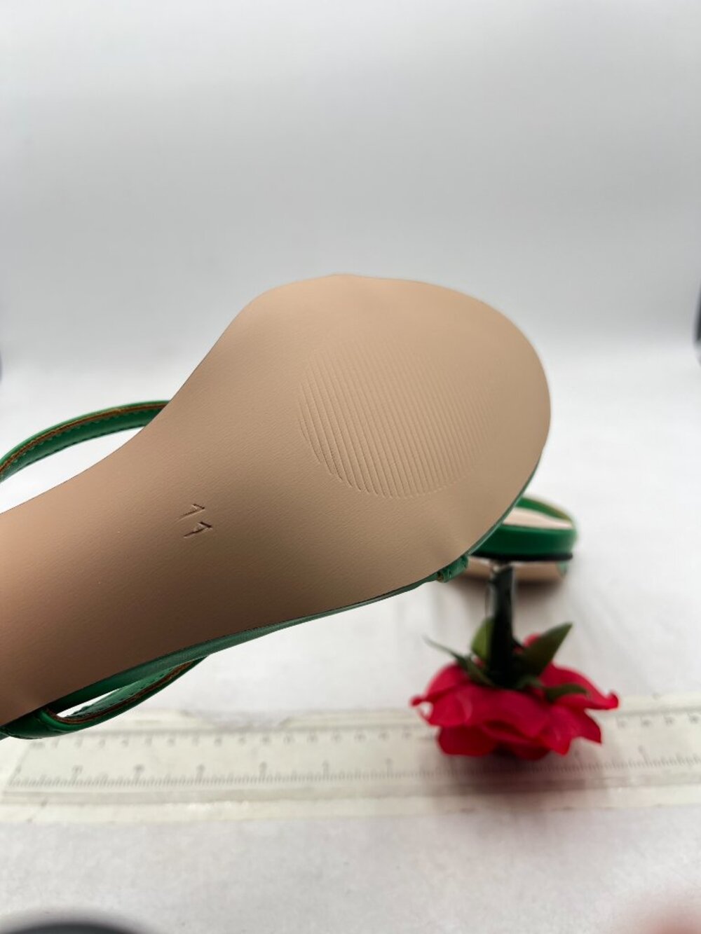 XYD Green Romantic Rose Heel Summer Two Slender Straps Open Toe Slip On Sandals - Picture 6 of 8
